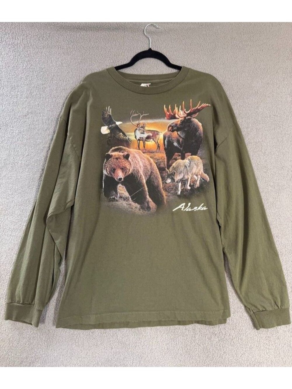 Vintage Y2K Alstyle Alaska Wildlife 2XL Long Sleeve Bear Moose Wolf Shirt